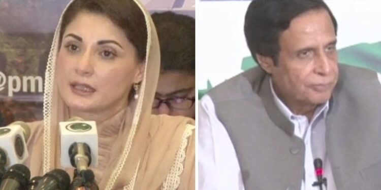 PML-N Vice President Maryam Nawaz (left) and PML-Q politician Parvez Elahi are shown in this composite photo.