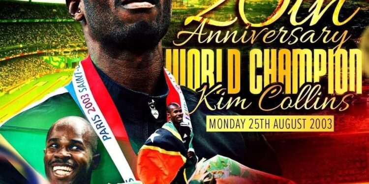 Kim Collins wins gold in 100m World Championship, Denzil Douglas congratulates